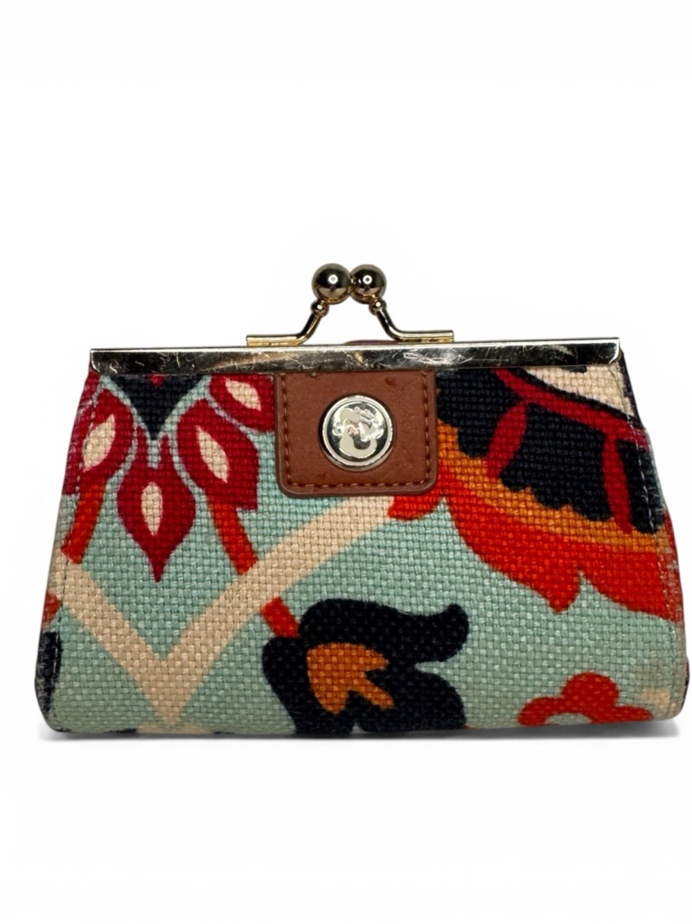 Spartina Colorful Floral Lock Linen Coin Purse